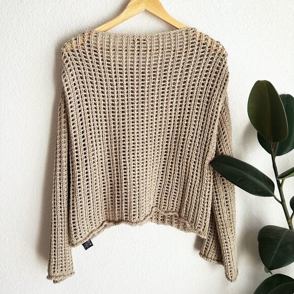 Massimo Dutti Open Loose Knit Chunky Sweater Small Oversized Cropped Grunge Tan - Picture 4 of 8